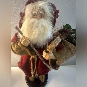Vintage Santa Claus Traveler With Hiking Staff And Pack 1990's Rare Find